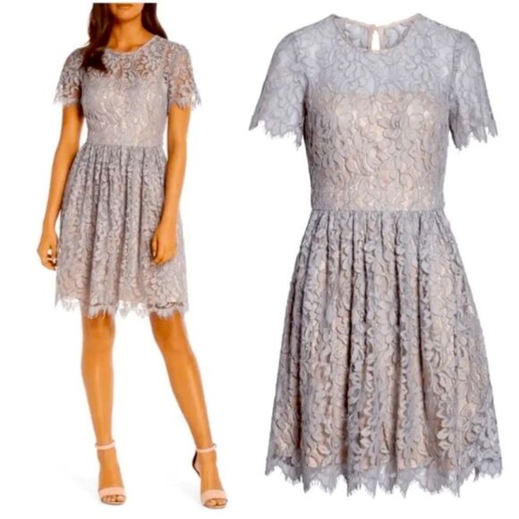 Eliza J Romantic Lace Fit and Flare Short Sleeve Dress Size 4 Coquette P… - Picture 1 of 7